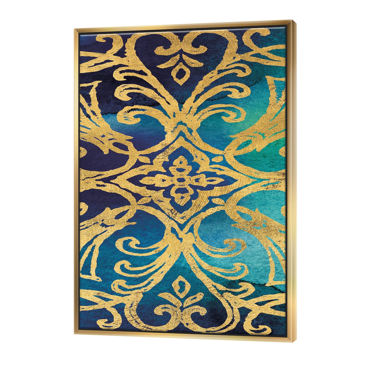 Designart - metallic Glam Indigo Form I - Transitional Canvas in Gold Frame